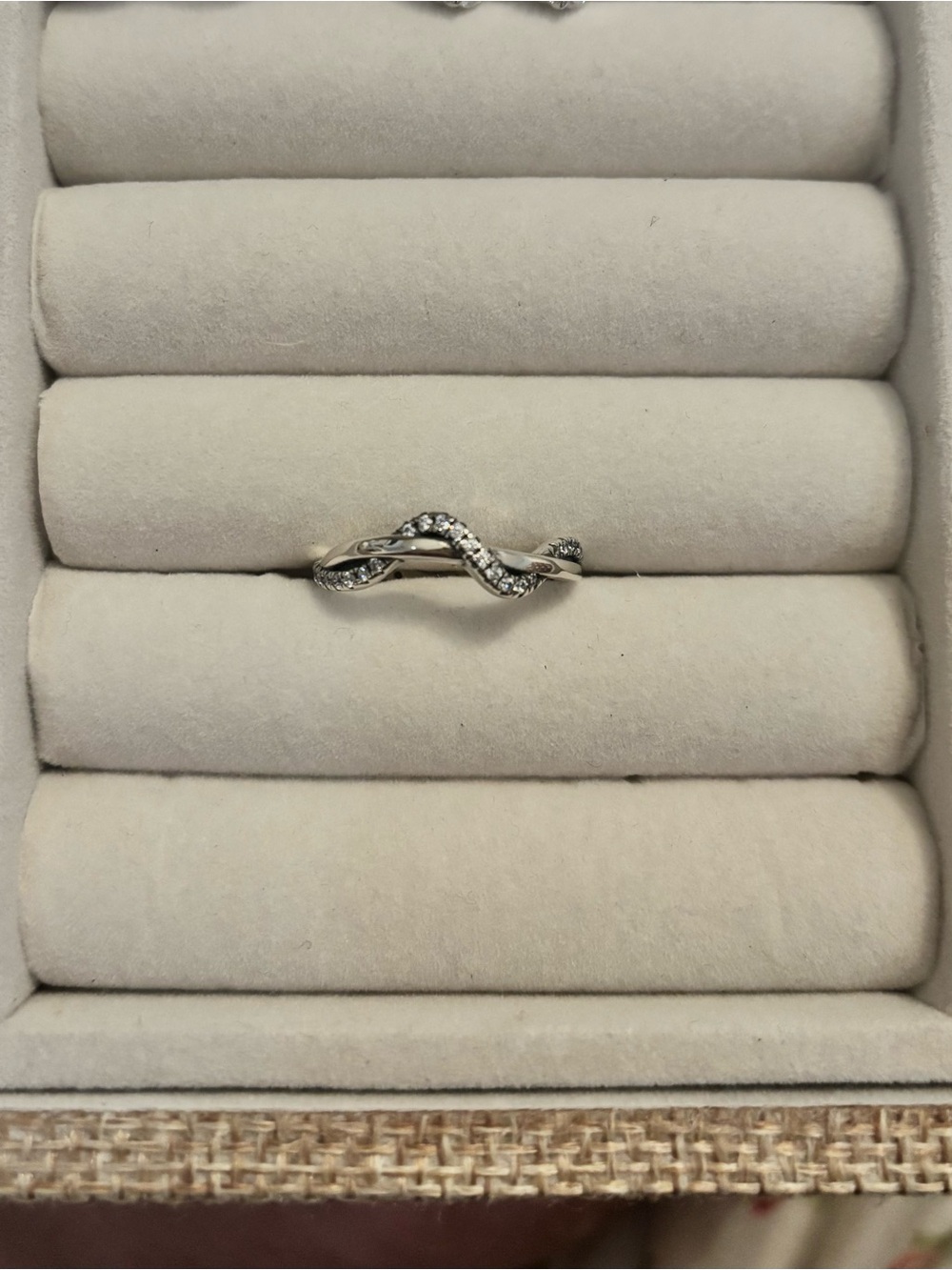 Pandora Sterling Silver Twisted Accent Ring with CZ stones